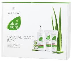 Bild der ALOE VIA Spezialpflege Produkte. Hier die Aloe Vera Spezial-Pflege-Box